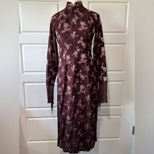 Source Unknown Maroon Floral Long Sleeve Dress